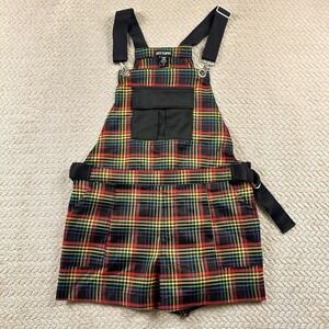 Hot Topic Rainbow Grid Utility Shortalls Overalls Small Fairy festival Boho 90's